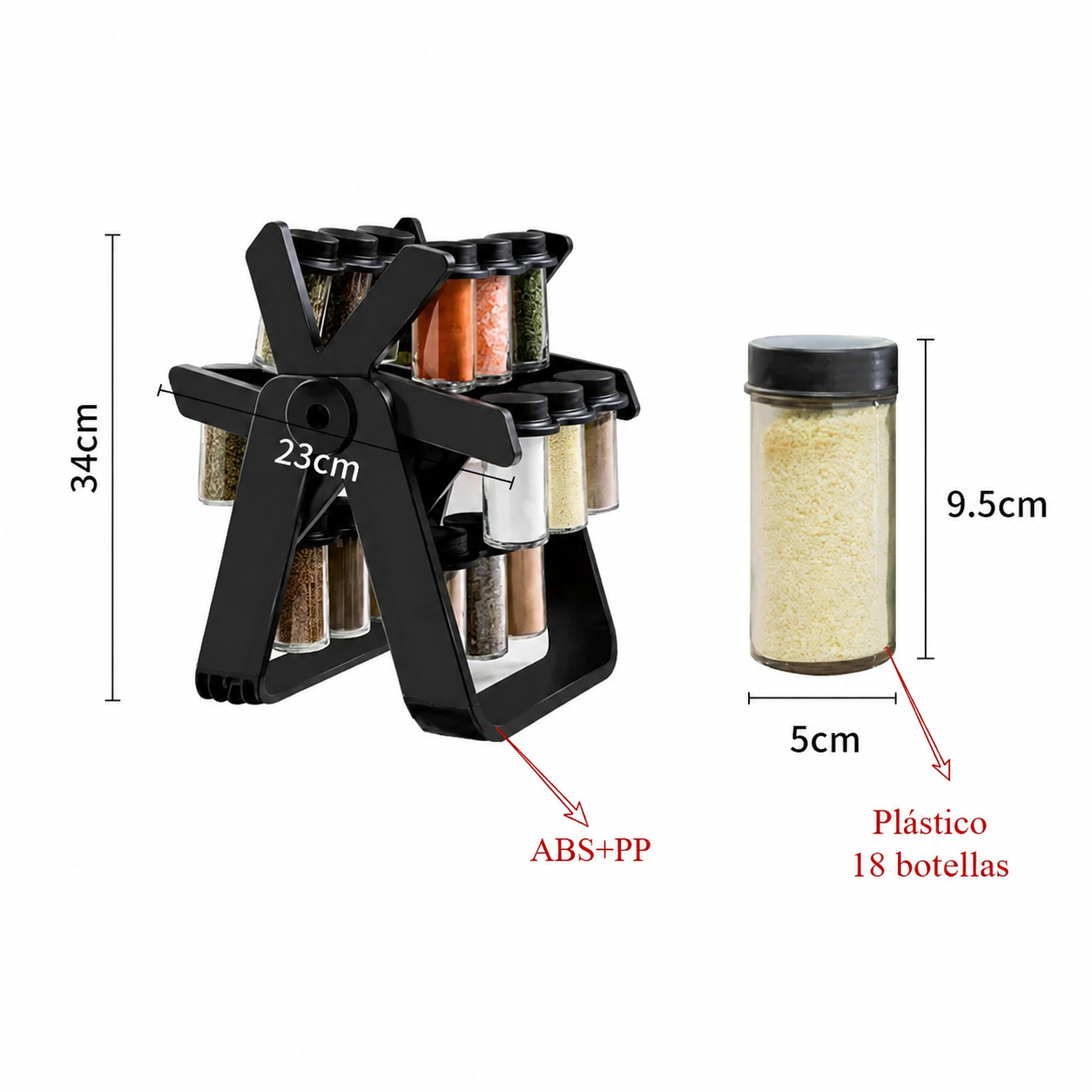 Especiero Giratorio 360° con Botes para Especias | Organizador de Cocina Moderno