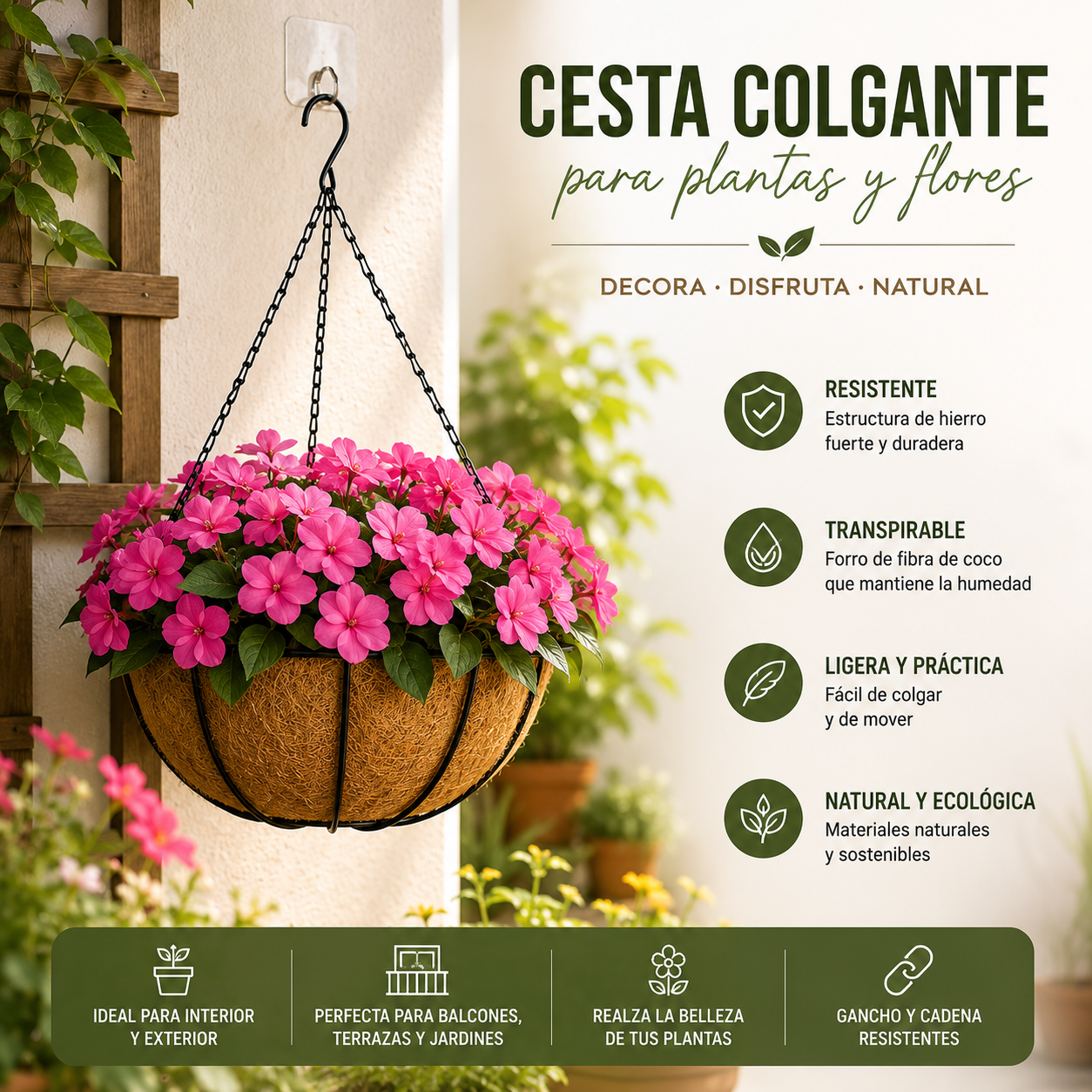 Hanging Nest Basket | Suspended Coco Fiber Planter for Garden and Patio