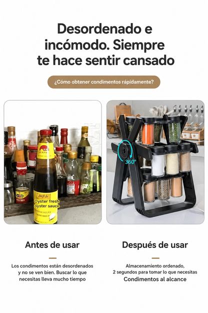 Especiero Giratorio 360° con Botes para Especias | Organizador de Cocina Moderno