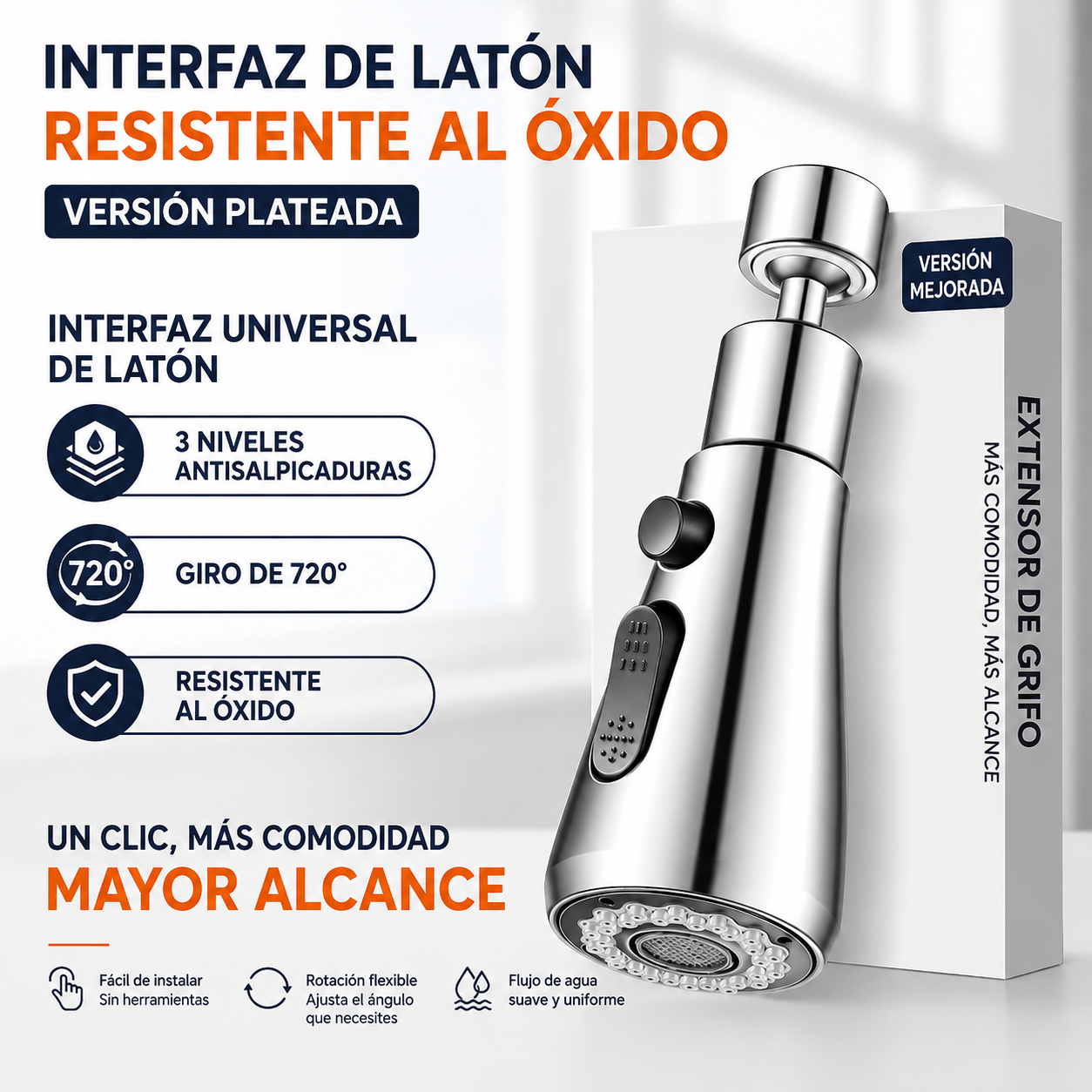 Extensor Giratorio 360° para Grifo | Aireador Universal Antisalpicaduras