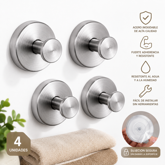 Gancho Adhesivo de Acero Inoxidable Reutilizable | Sin Taladro