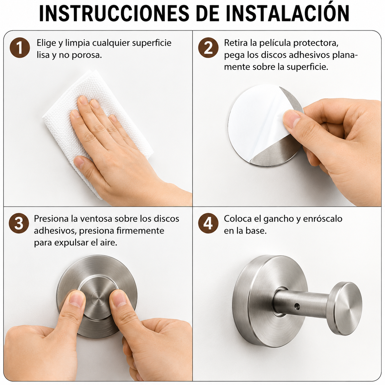 Gancho Adhesivo de Acero Inoxidable Reutilizable | Sin Taladro