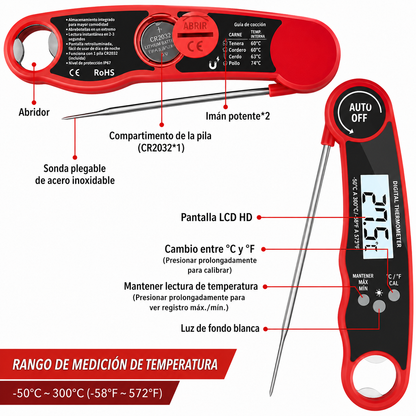 Termómetro Digital de Cocina con Sonda Plegable | Lectura Instantánea en 2 Segundos