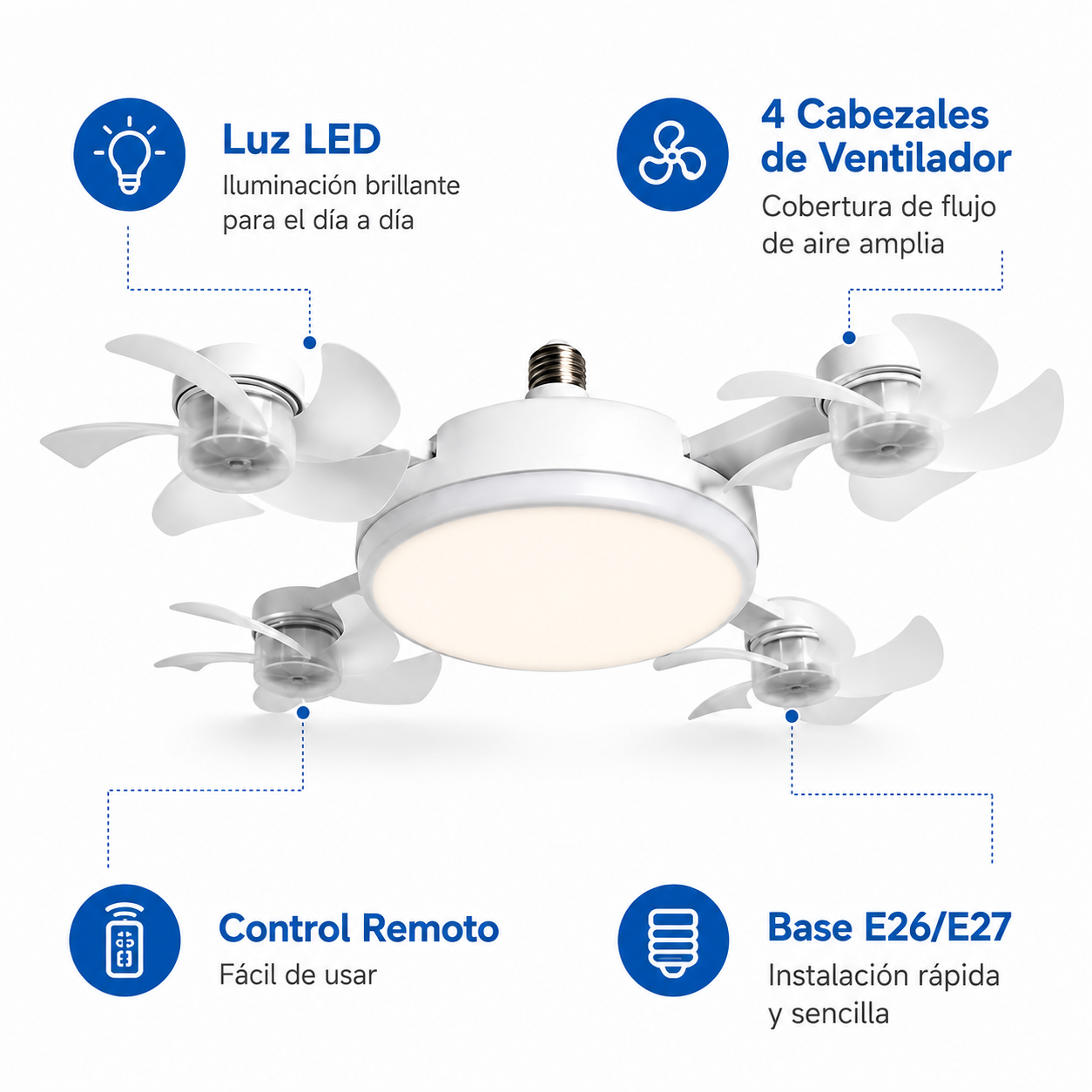 Ventilador de Techo LED Plegable con Mando a Distancia | Casquillo E27