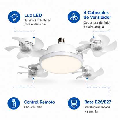 Ventilador de Techo LED Plegable con Mando a Distancia | Casquillo E27