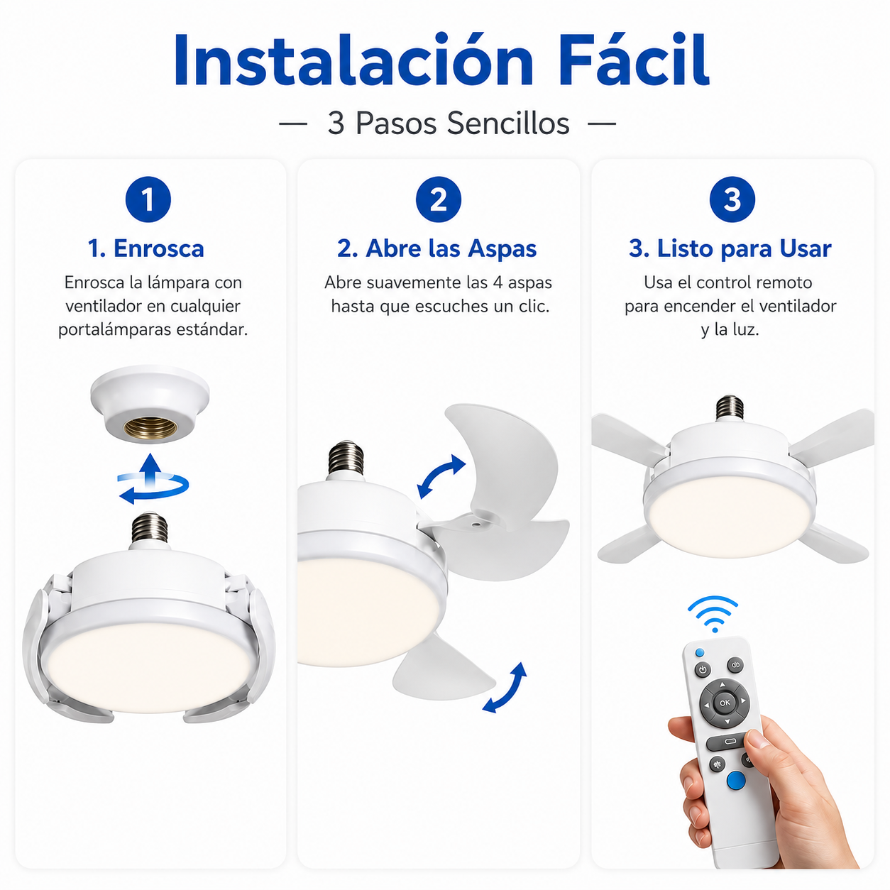 Ventilador de Techo LED Plegable con Mando a Distancia | Casquillo E27