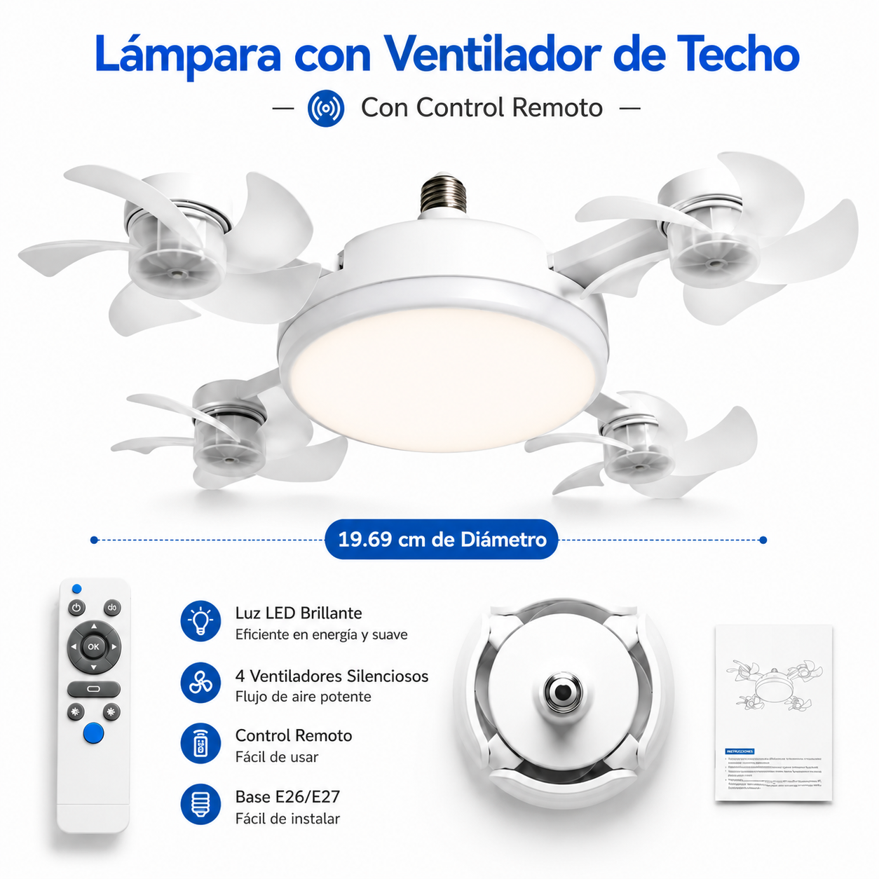 Ventilador de Techo LED Plegable con Mando a Distancia | Casquillo E27