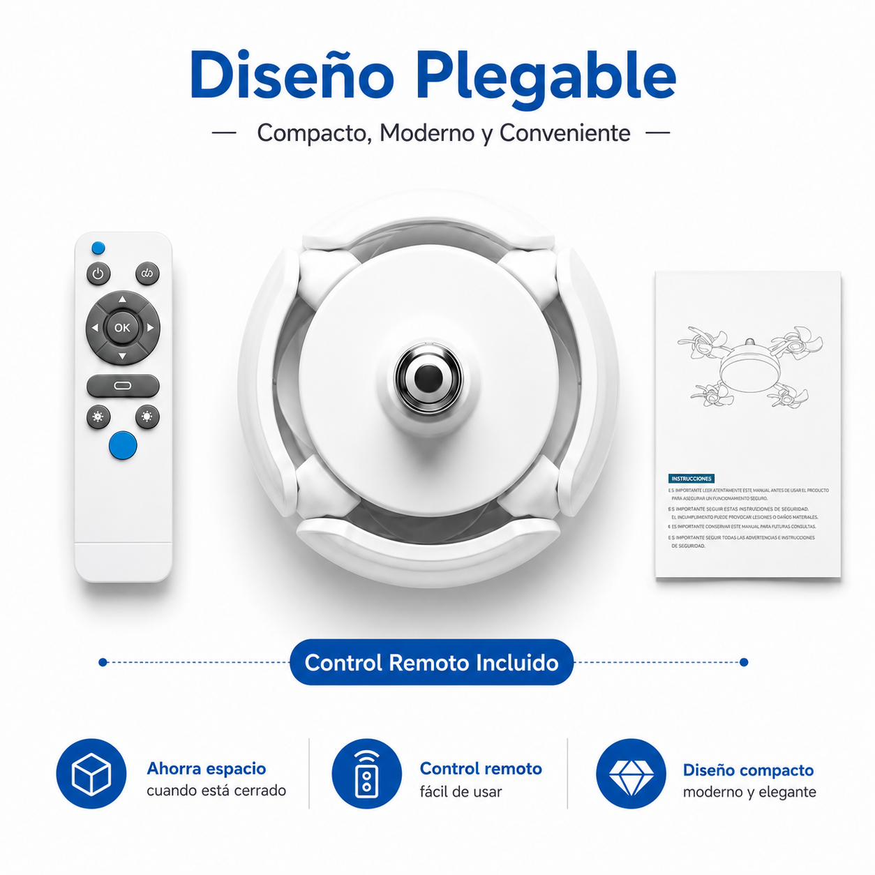 Ventilador de Techo LED Plegable con Mando a Distancia | Casquillo E27