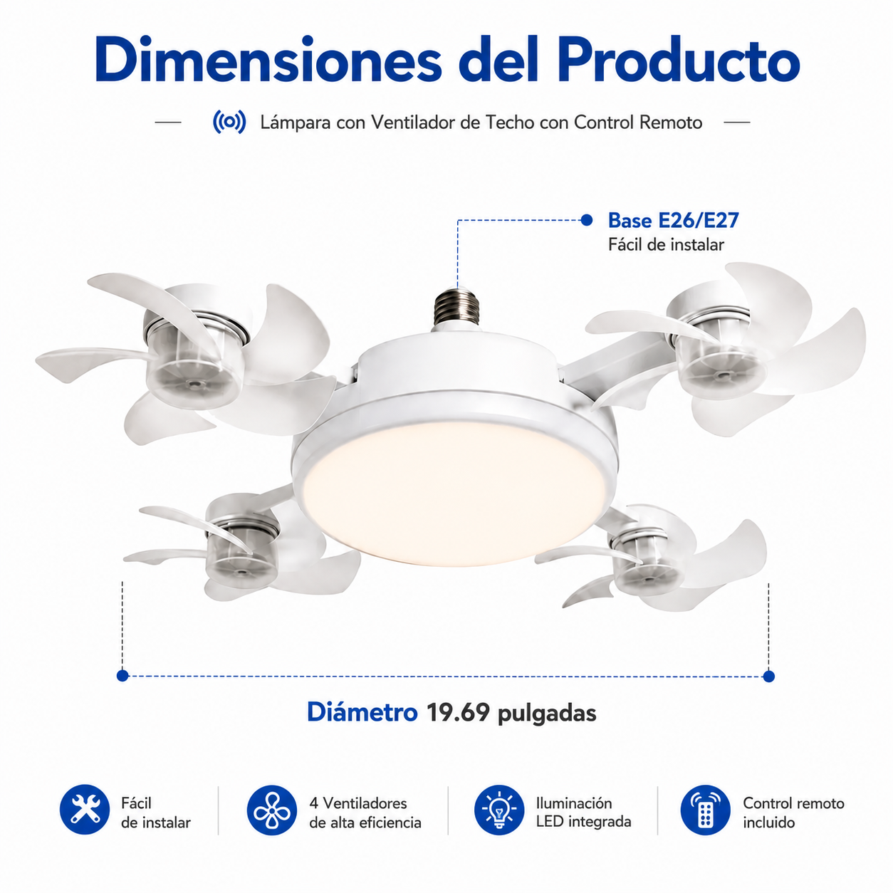 Ventilador de Techo LED Plegable con Mando a Distancia | Casquillo E27